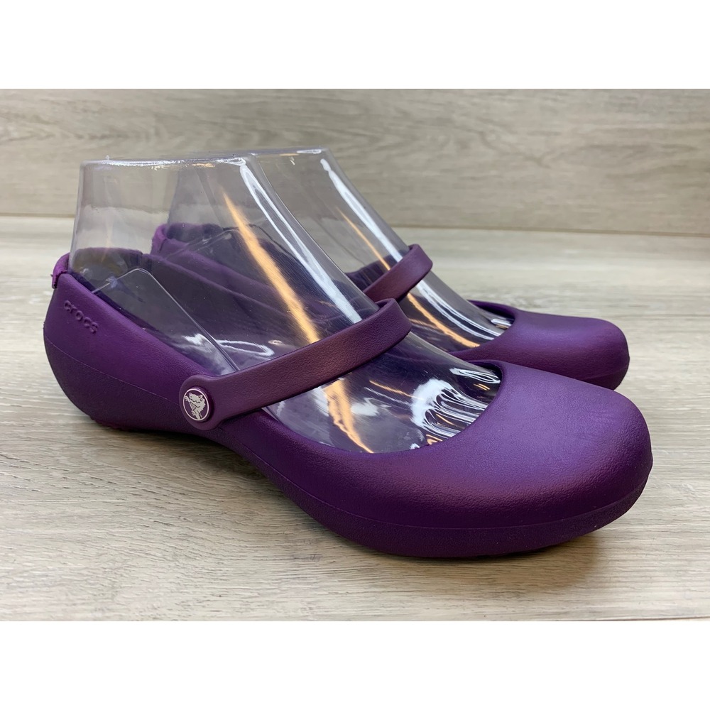 Crocs Purple Mary Jane Flats Women's 6 Comfort Casual Walking Shoes Classic